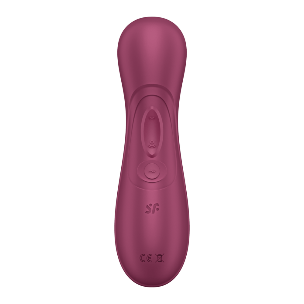 Satisfyer Pro 2 Gen 3 air pulse vibrator wijnrood, achteraanzicht met bedieningsknoppen en slanke grip