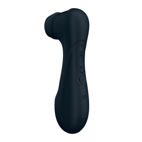 Satisfyer Pro 2 Gen 3 luchtstimulatie vibrator zwart, zijaanzicht met gebogen kop en matte afwerking