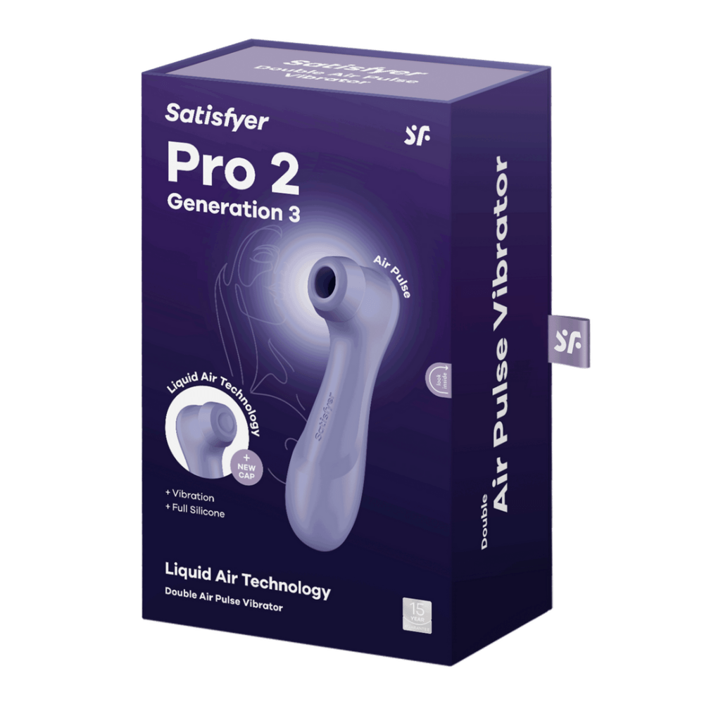 Originele verpakking Satisfyer Pro 2 Gen 3 Air Pulse vibrator lila, doos met productfoto voor herkenning