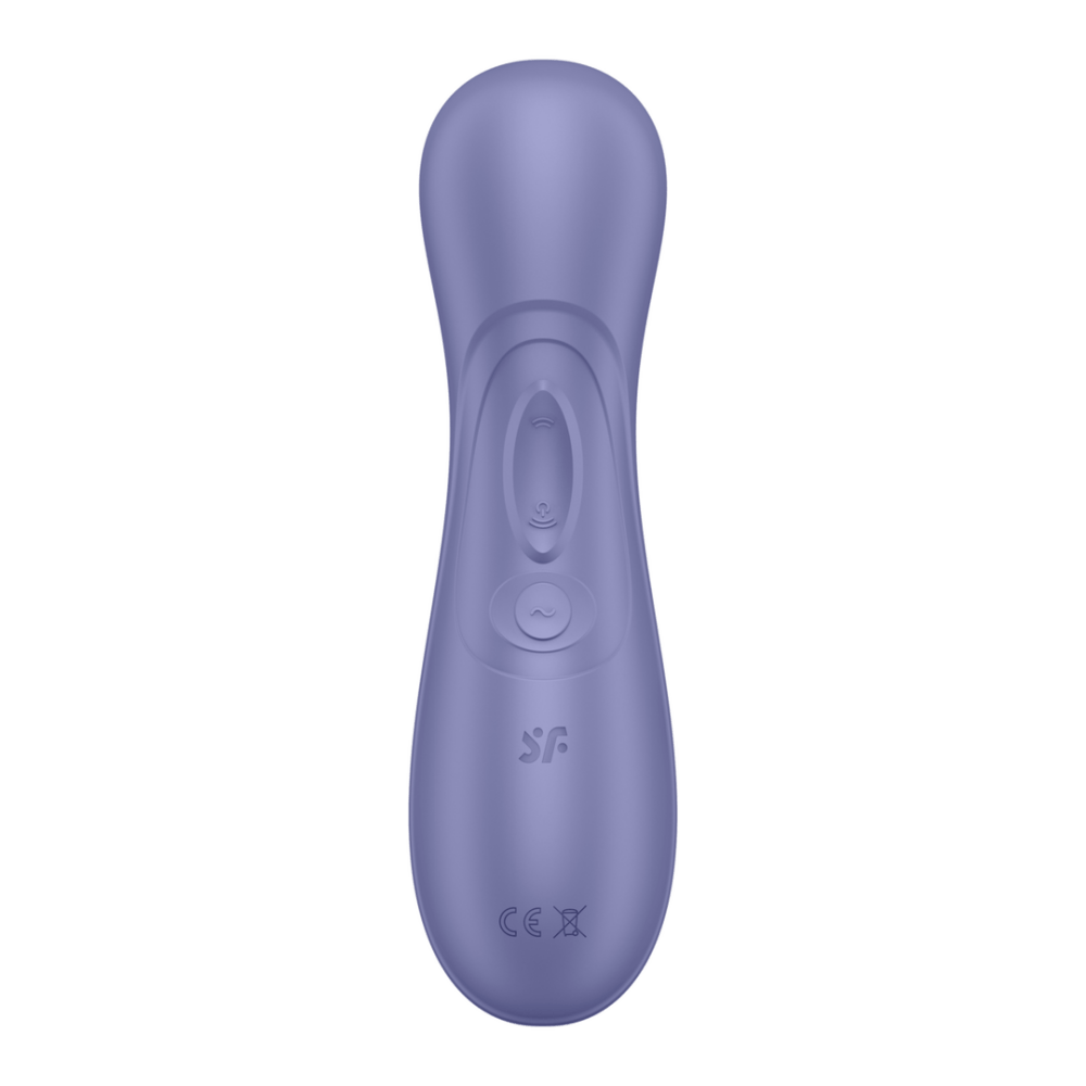 Satisfyer Pro 2 Gen 3 Air Pulse vibrator lila, achteraanzicht met plus min knoppen en oplaadpunt