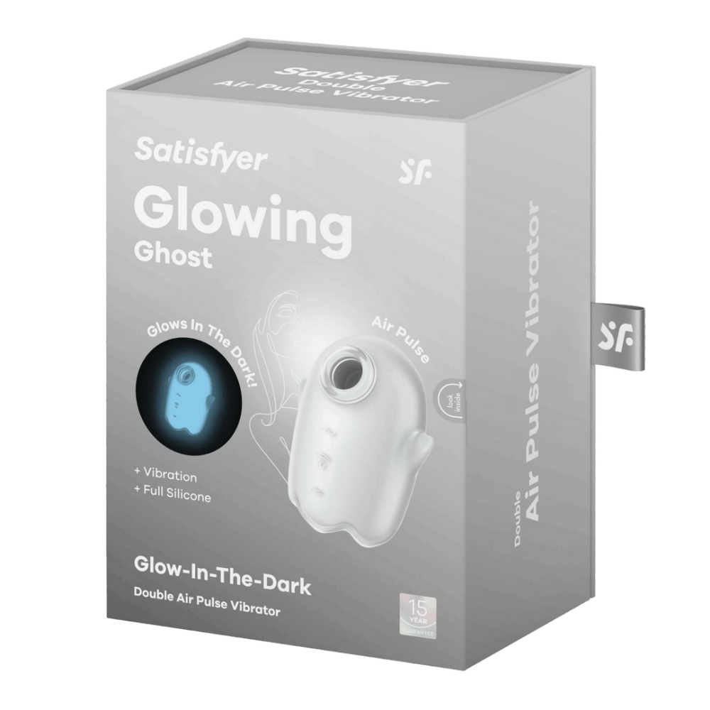 Verpakking Satisfyer Glowing Ghost wit, dubbele luchtpuls vibrator, productdoos