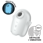 Satisfyer Glowing Ghost wit, dubbele air pulse vibrator, met kwaliteitsbadge