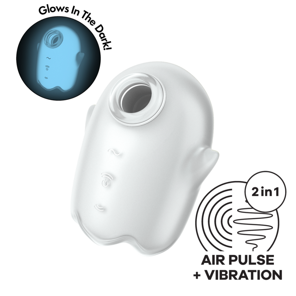 Leuchtender Geist – Im Dunkeln leuchtend – Doppelter Luftimpulsvibrator – Weiß | Befriediger