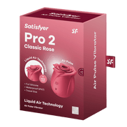 Satisfyer Pro 2 Classic Rose verpakking, rood, productdoos met merk en productfoto