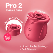 Satisfyer Pro 2 Classic Rose rood, productafbeelding op kaart, air pulse stimulator in roosdesign