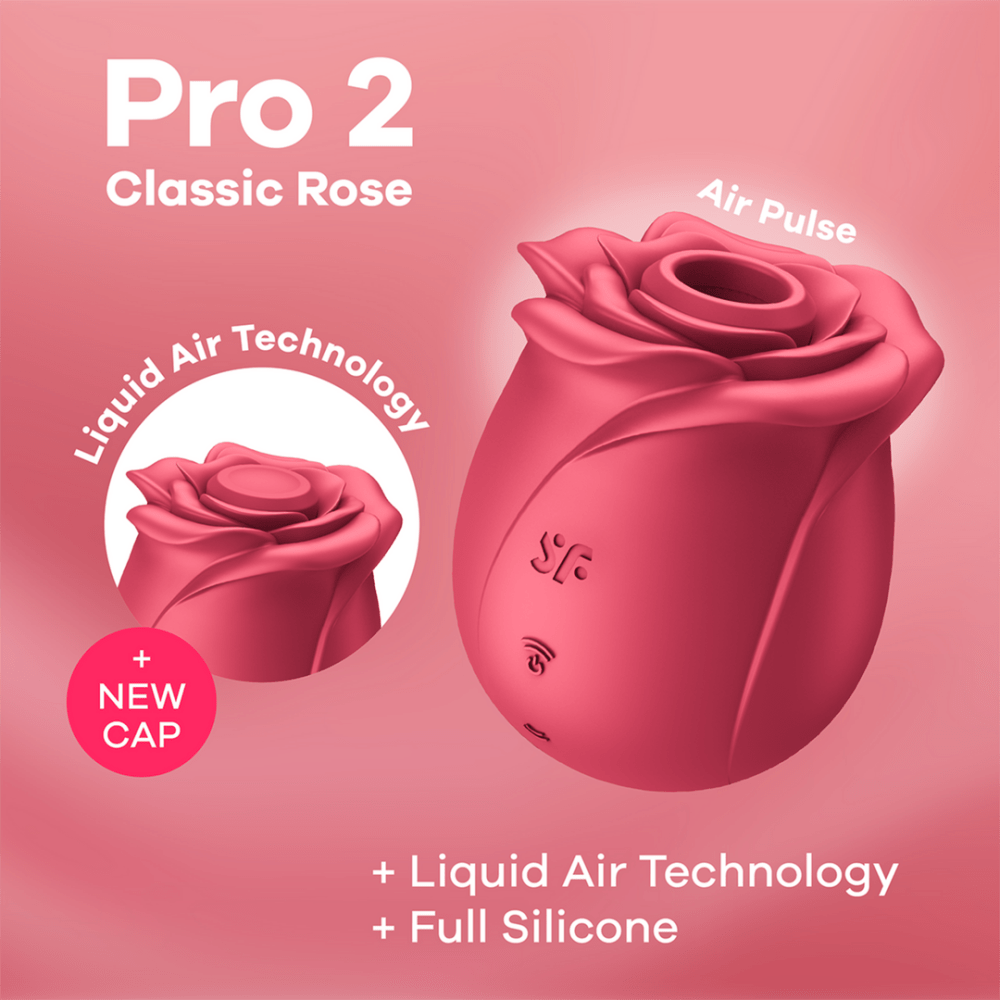 Satisfyer Pro 2 Classic Rose rood, productafbeelding op kaart, air pulse stimulator in roosdesign