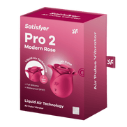 Satisfyer Pro 2 Modern Rose verpakking, rood, productdoos met merk en productfoto