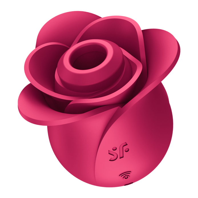 Satisfyer Pro 2 Modern Rose air pulse vibrator rood, schuin vooraanzicht, roosvorm met zuigopening