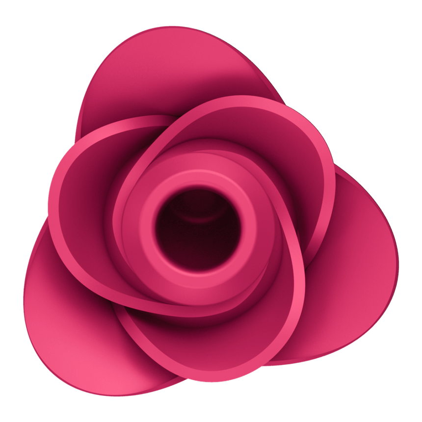 Satisfyer Pro 2 Modern Rose rood, bovenaanzicht, roosvormige luchtdruk stimulator met opening