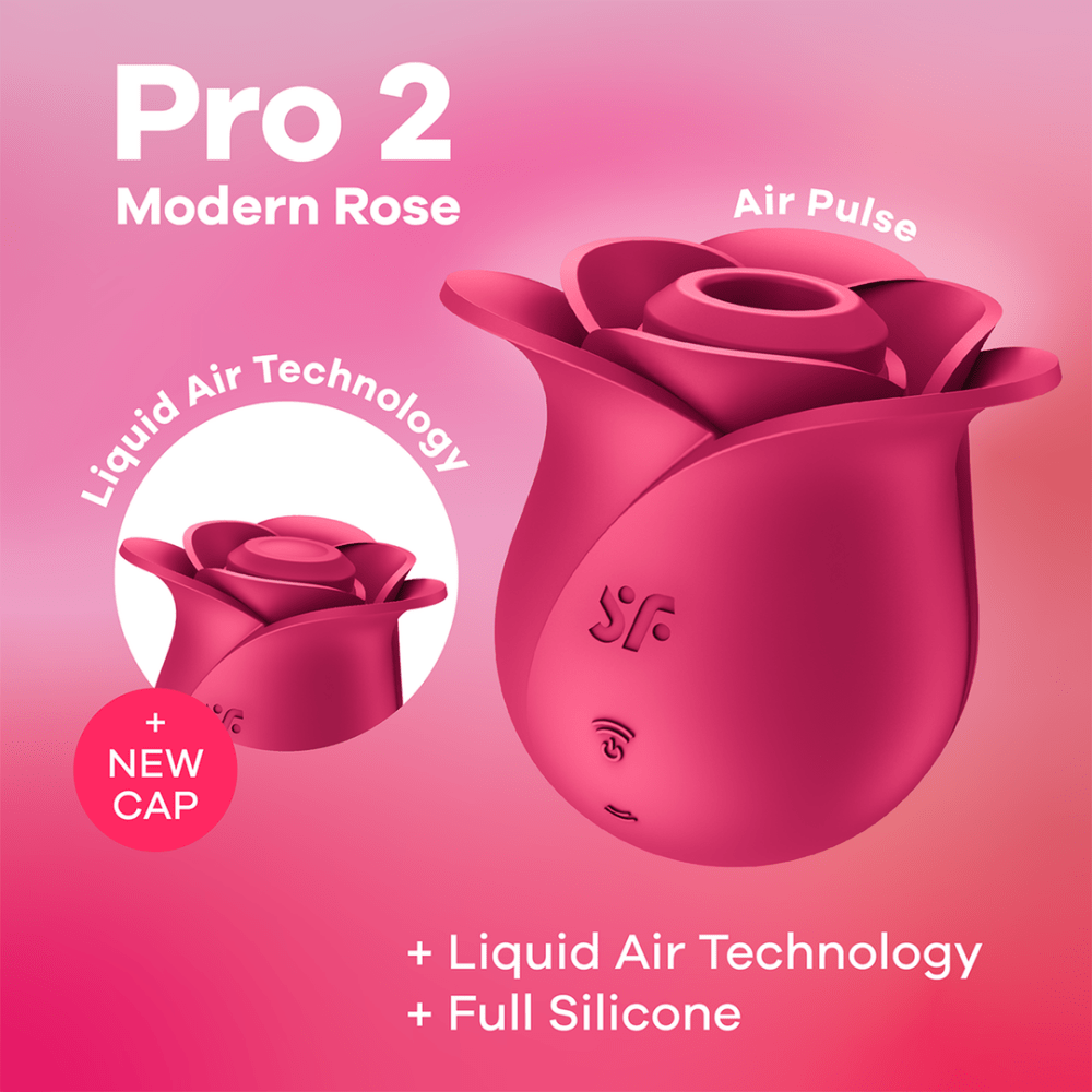 Satisfyer Pro 2 Modern Rose rood, productafbeelding, air pulse stimulator in roosdesign op kaart