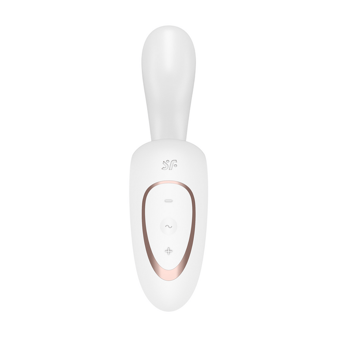 Satisfyer G for Goddess 1 rabbit vibrator wit, vooraanzicht met dubbele stimulatiekop en bedieningspaneel