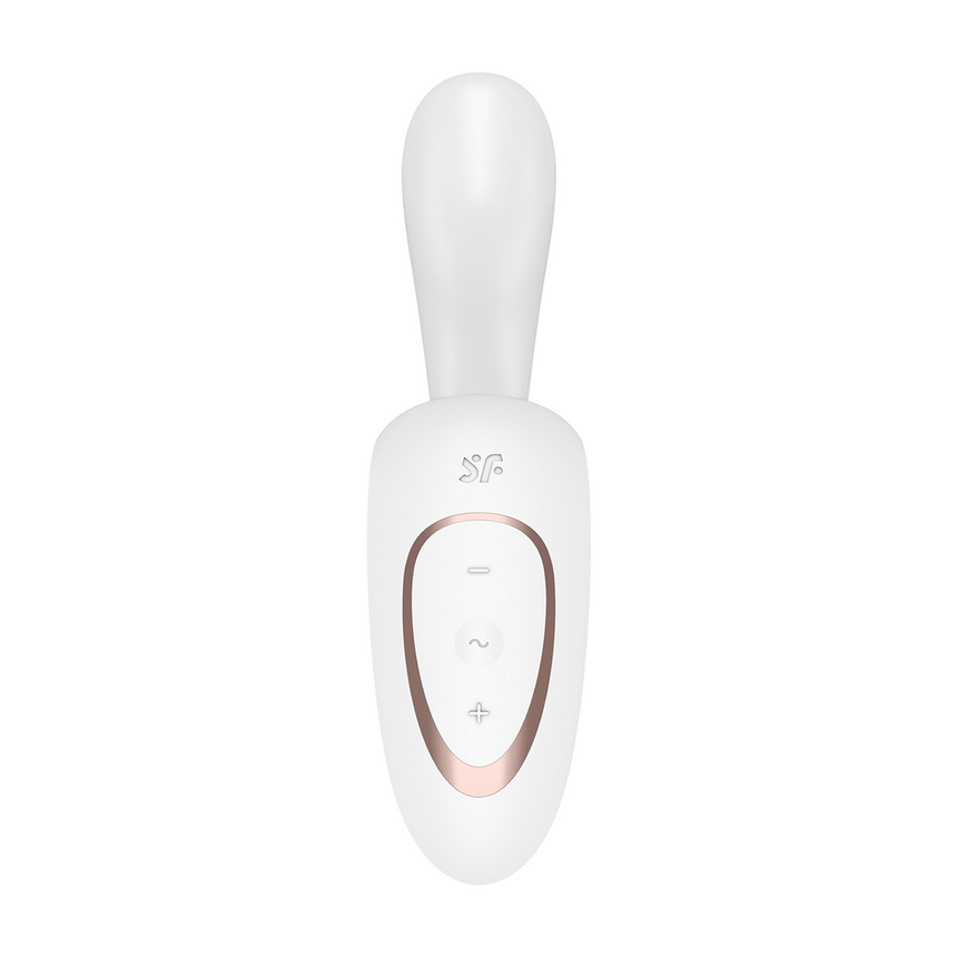 Satisfyer G for Goddess 1 rabbit vibrator wit, vooraanzicht met dubbele stimulatiekop en bedieningspaneel