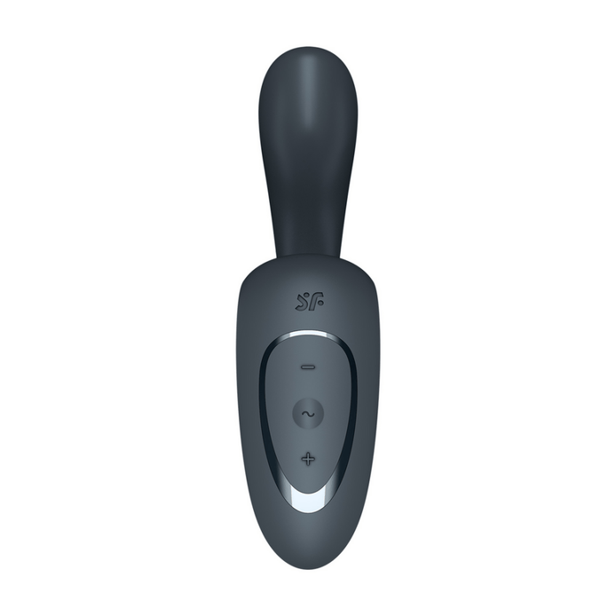 Satisfyer G for Goddess 1 rabbit vibrator donkergrijs, vooraanzicht met dubbele stimulatiekop