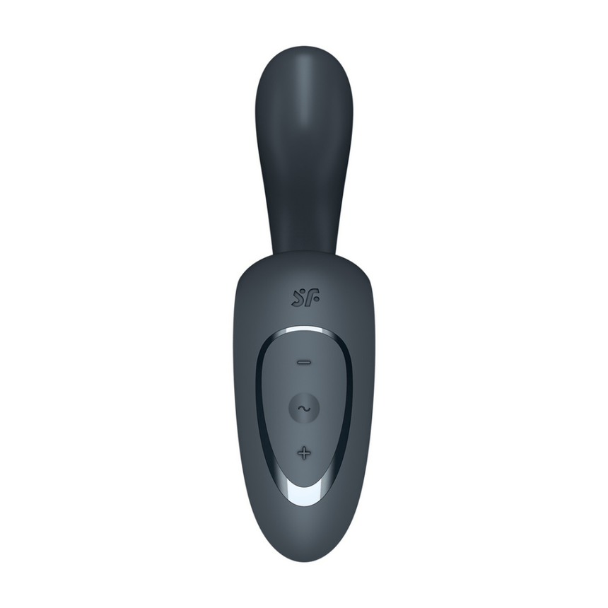 Satisfyer G for Goddess 1 rabbit vibrator donkergrijs, vooraanzicht met dubbele stimulatiekop
