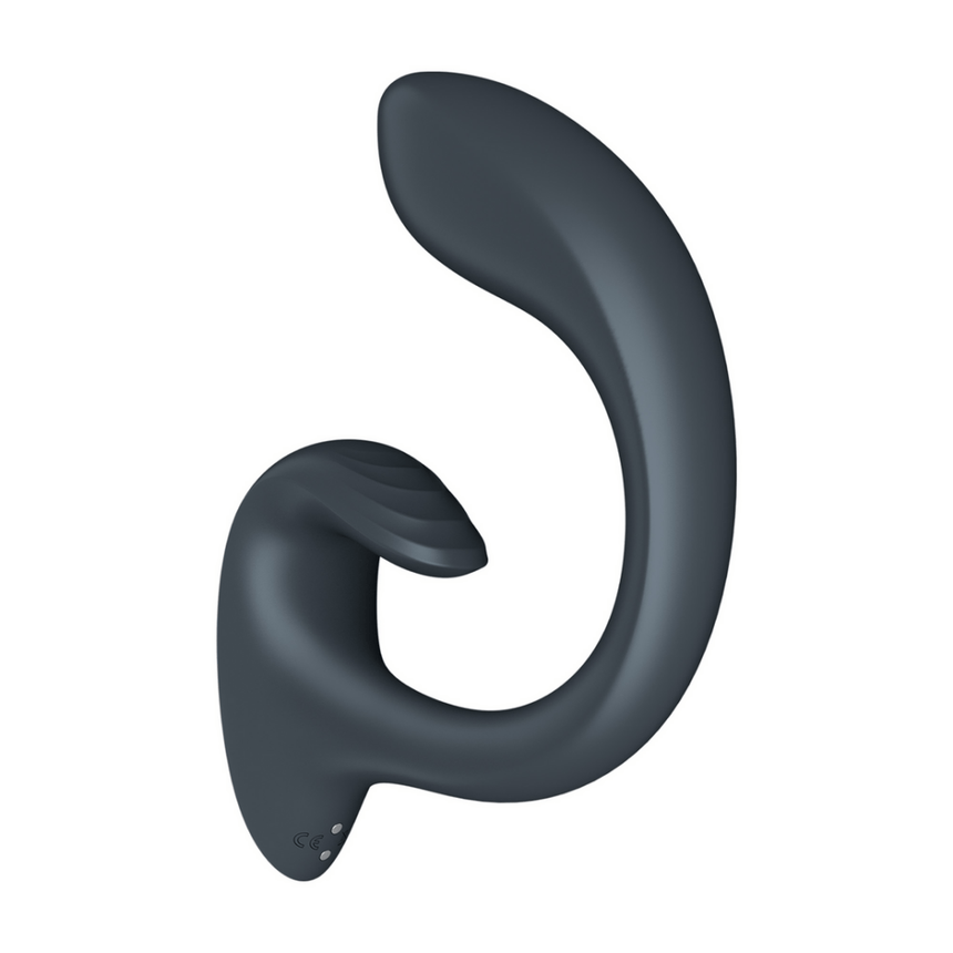 Satisfyer G for Goddess 1 donkergrijs, zijaanzicht, gebogen shaft met konijnkop voor clitorisstimulatie