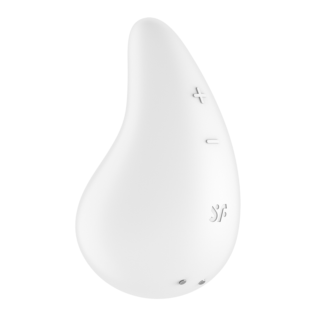 Satisfyer Dew Drop wit, zijaanzicht, compacte oplegvibrator met afgeronde tip en ergonomische grip