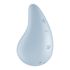 Satisfyer Dew Drop oplegvibrator blauw, vooraanzicht, druppelvorm met zachte siliconen en bedieningsknop