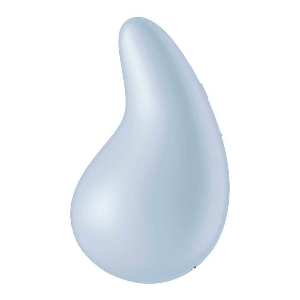 Satisfyer Dew Drop blauw, zijaanzicht, compacte oplegvibrator met afgeronde tip en ergonomische grip