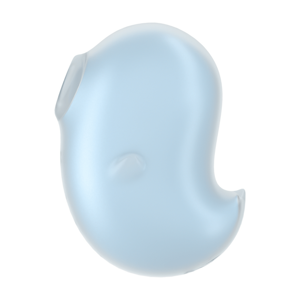 Satisfyer Cutie Ghost blauw, zijaanzicht, compact luchtdruk vibrator met afgeronde vorm