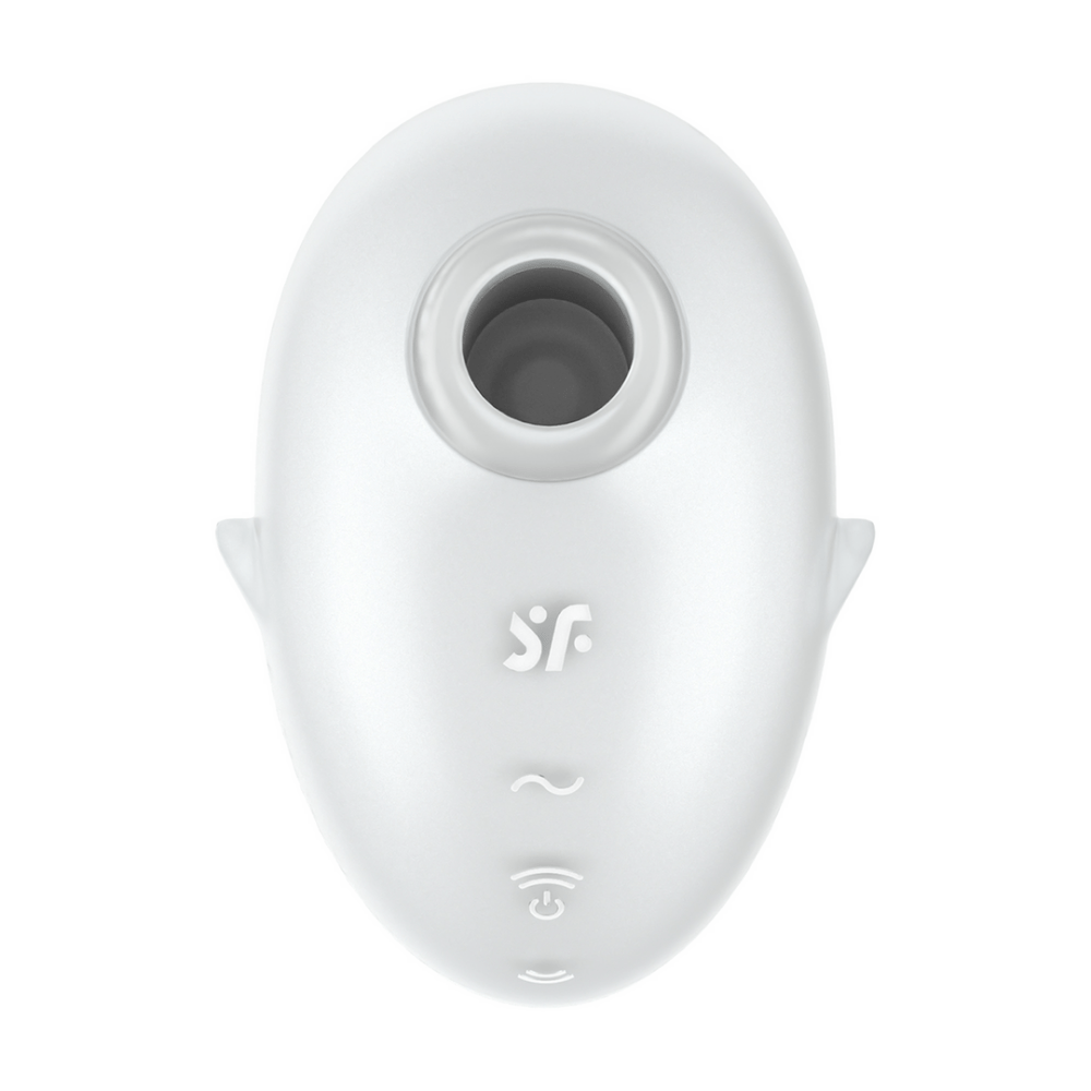 Satisfyer Cutie Ghost air pulse stimulator wit, vooraanzicht met zuigopening en bedieningsknop