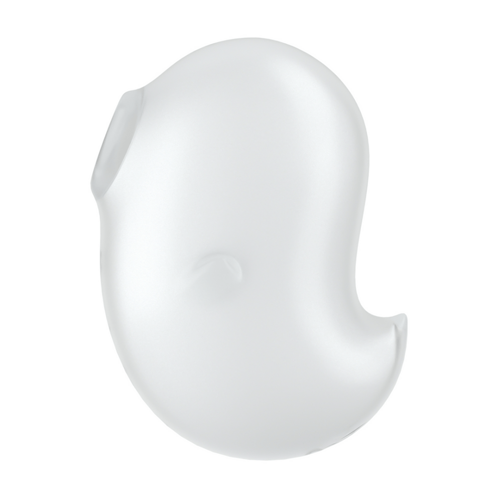 Satisfyer Cutie Ghost wit, zijaanzicht, compact air pulse vibrator met afgeronde vorm