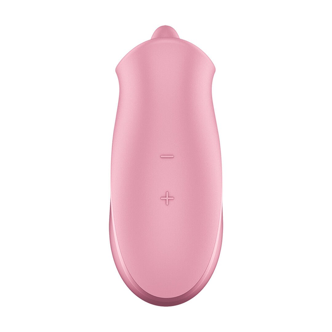 Satisfyer Tongue Lover roze zijaanzicht, compacte tongvibrator van siliconen met afgeronde vorm en slank model