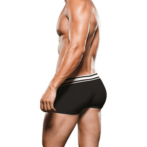 Zij- en rugaanzicht van de Prowler Trunk zwart/wit maat XS met logo-tailleband