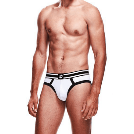 Man draagt Prowler Brief maat XS wit/zwart met tweekleurige logo tailleband, vooraanzicht