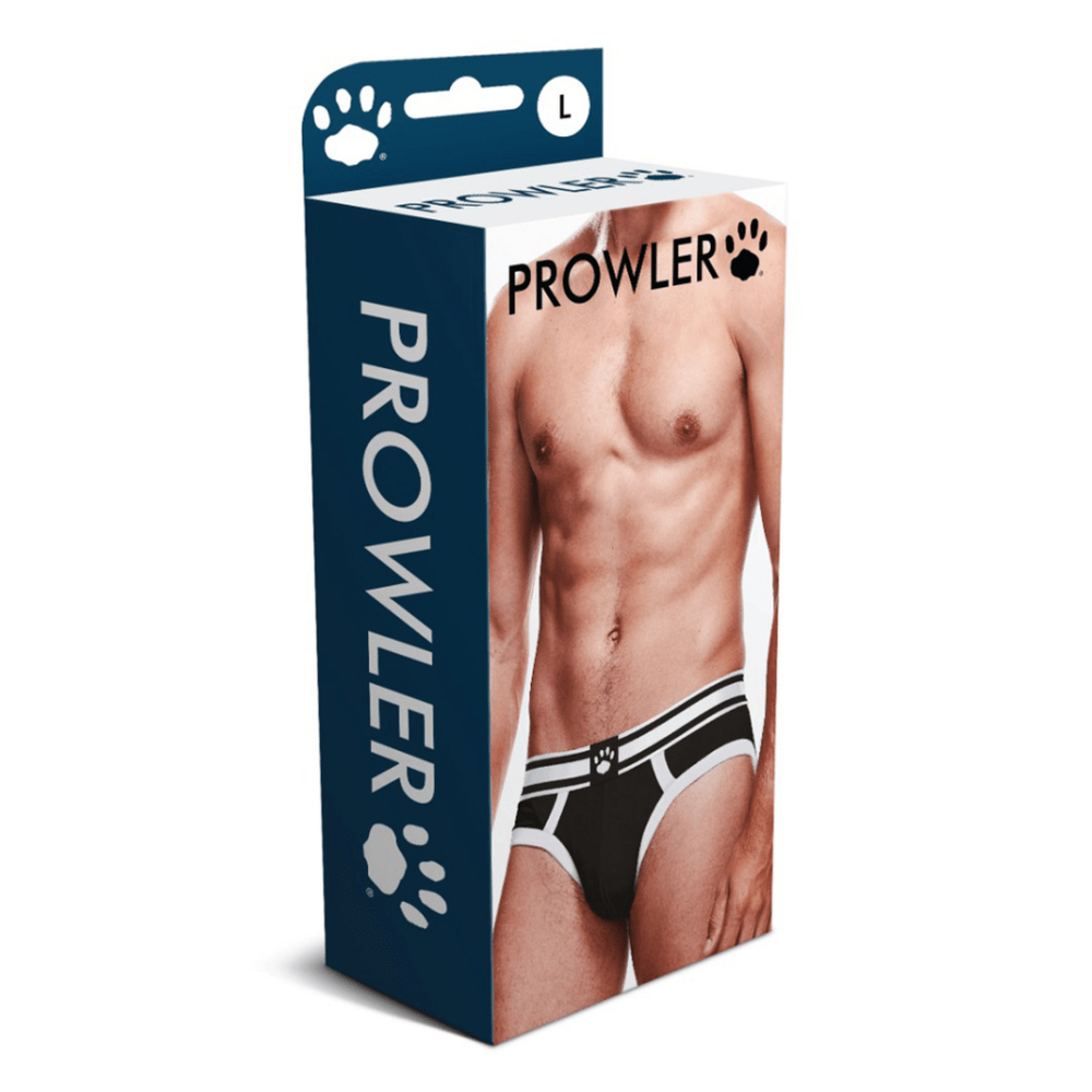 Verpakking Prowler Brief maat XS zwart/wit met tweekleurige logo-tailleband, productdoos