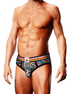 Man draagt Prowler Comic Book Brief maat XS met kleurrijke comic print en brede Prowler tailleband vooraanzicht