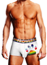 Man draagt Prowler Oversized Paw Trunk wit maat XXL, vooraanzicht met brede paw-logo tailleband