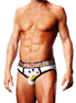 Man draagt Prowler Oversized Paw Brief wit maat XS, vooraanzicht met brede paw-logo tailleband