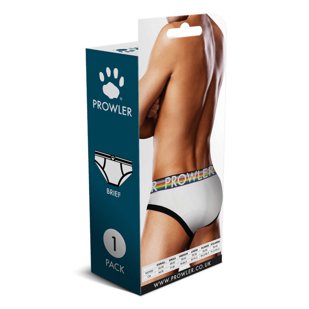 Achterkant verpakking Prowler Oversized Paw Brief wit maat XS met productfoto en info