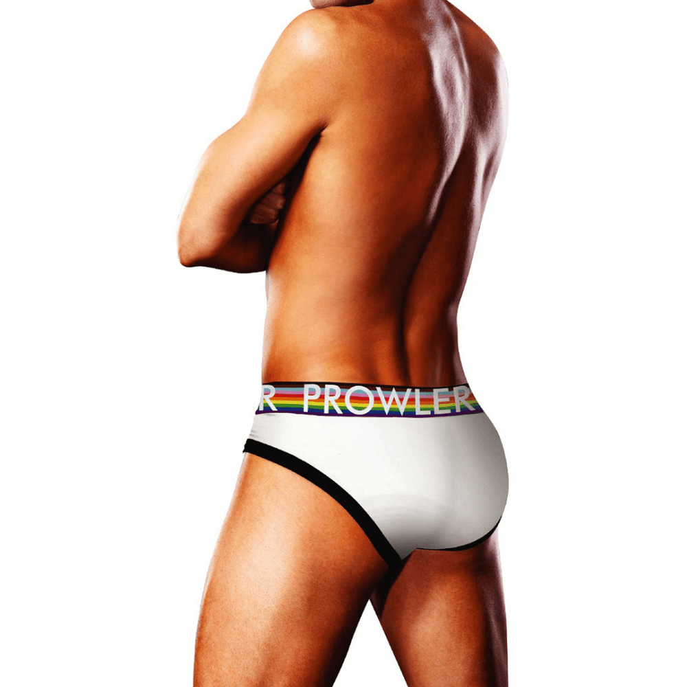 Zij- en achterkant van Prowler Oversized Paw Brief wit maat S met elastische paw-logo tailleband