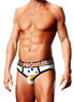 Man draagt Prowler Oversized Paw Brief wit maat L, vooraanzicht met brede paw-logo tailleband