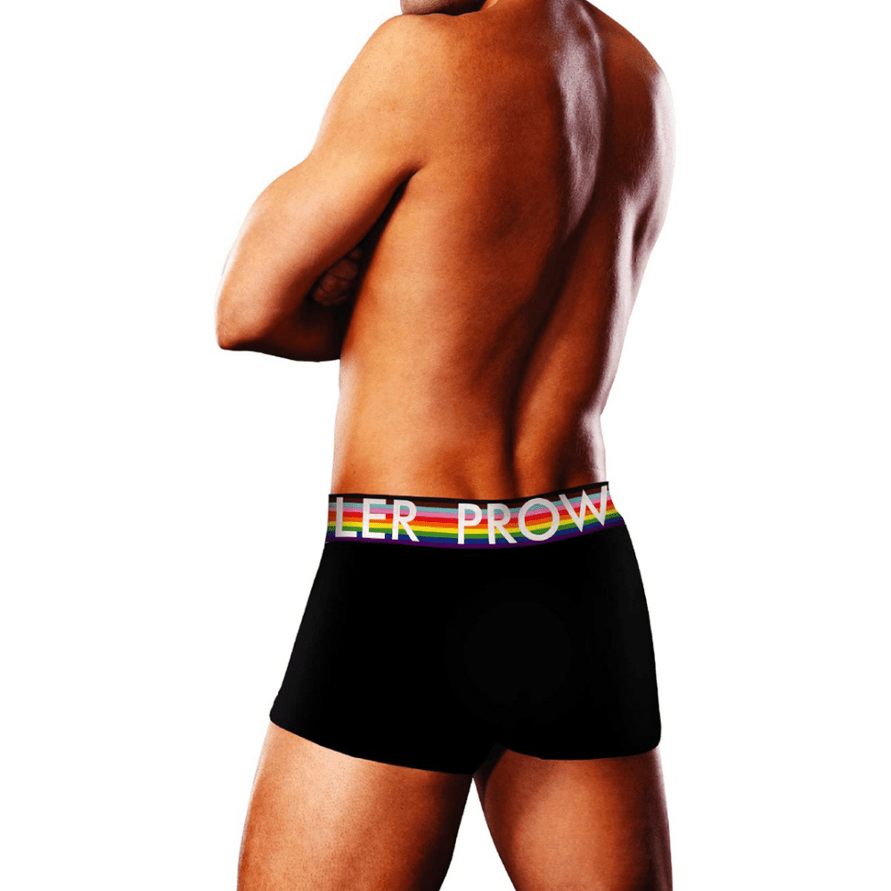 Zij- en rugaanzicht van Prowler Oversized Paw Trunk zwart maat L met paw-logo tailleband