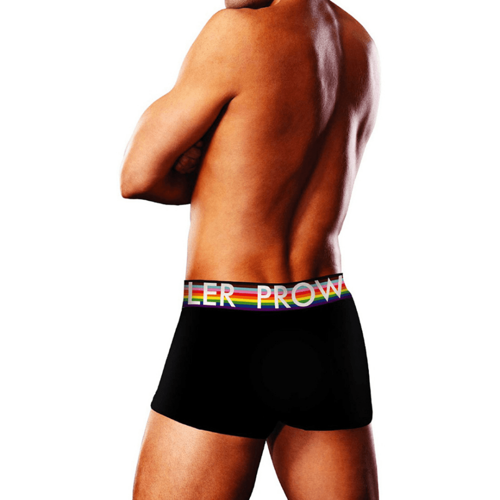 Zij- en rugaanzicht van Prowler Oversized Paw Trunk zwart maat XL met paw-logo tailleband