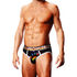 Man draagt Prowler Oversized Paw Brief zwart maat M, front view met brede tailleband en paw-logo