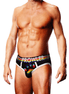 Man draagt Prowler Oversized Paw Brief zwart maat XL, vooraanzicht met brede tailleband en paw-logo