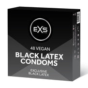 EXS zwarte latex condooms 54 mm 48 stuks, zwarte doosverpakking met witte producttekst