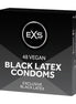 EXS zwarte latex condooms 54 mm 48 stuks, zwarte doosverpakking met witte producttekst