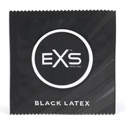 Losse EXS zwarte latex condoomverpakking in zwarte folie met ronde merkbadge