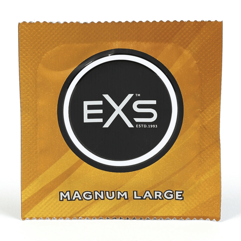 Losse EXS Magnum Large condoomverpakking in goudkleurige folie met ronde merkbadge