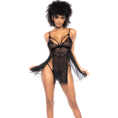 Mapalé Babydoll mit floraler Spitze | Größe L/XL Schwarz