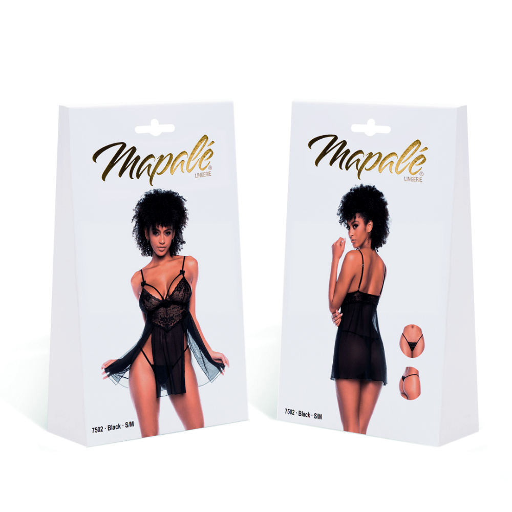 Mapalé Floral Lace Babydoll Zwart Maat L/XL