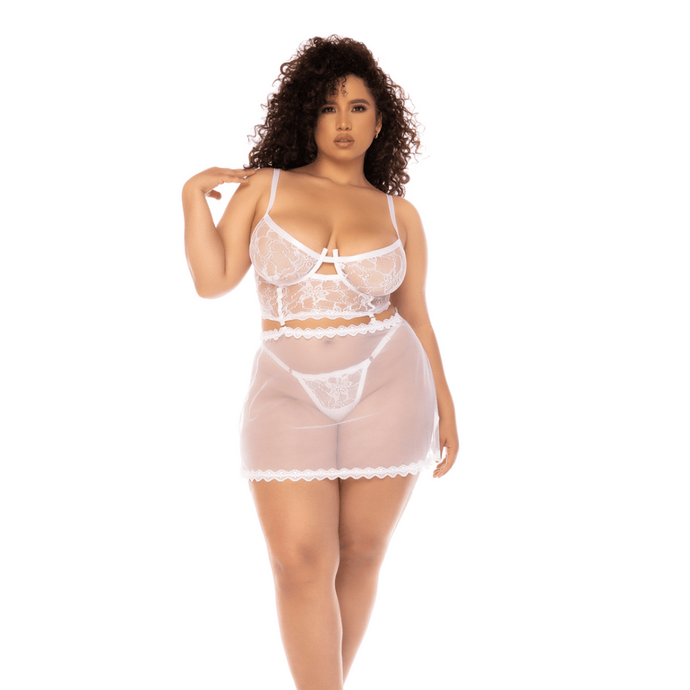 Mapalé 2-in-1 Babydoll en 2-delige Set Wit Maat L/XL
