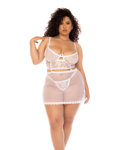 Two-in-one Babydoll and Two Piece Set - L/XL - White