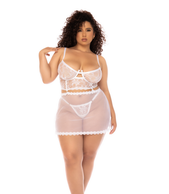 Two-in-one Babydoll and Two Piece Set - L/XL - White