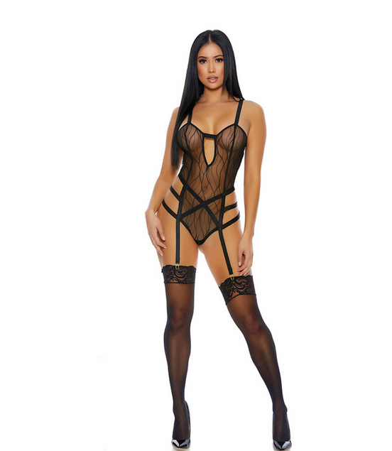 Forplay See You Peeking Mesh Teddy schwarz Größe M mit plissierten Trägern