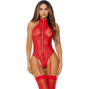 Forplay Eat Your Heart Out Teddy met jarretelbanden | Maat XL Rood